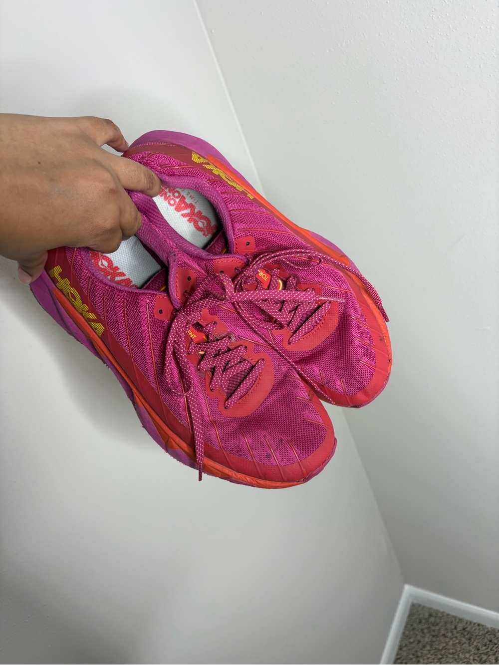 Hoka Women's Hot Pink and Orange Athletic Running Shoes